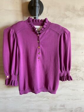ba&sh Fuchsia Knit Top with Henley Tag